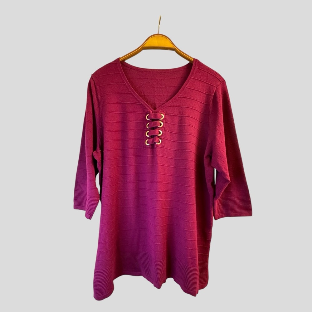 Purple Lace-Up Front Sweater 3/4 Sleeve Women’s Size XL Rayon Blend
